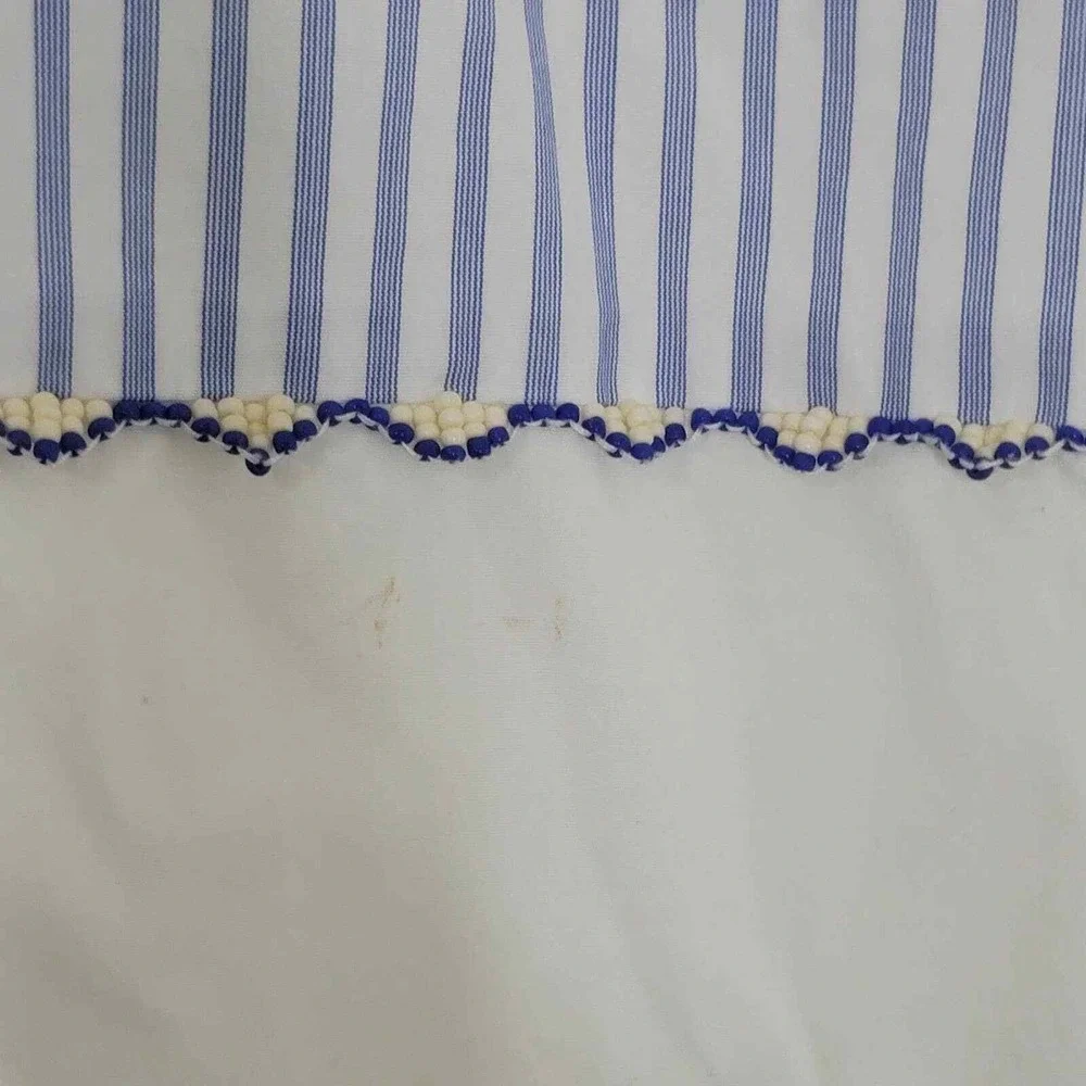 J Crew Sleeveless Beaded Tunic Top‎ 0 White Blue Stripe Side Zip Round Neck Boho